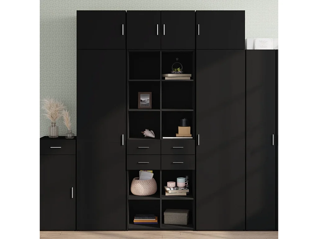 Buffet haut noir 70x42,5x185 cm bois d'ingénierie