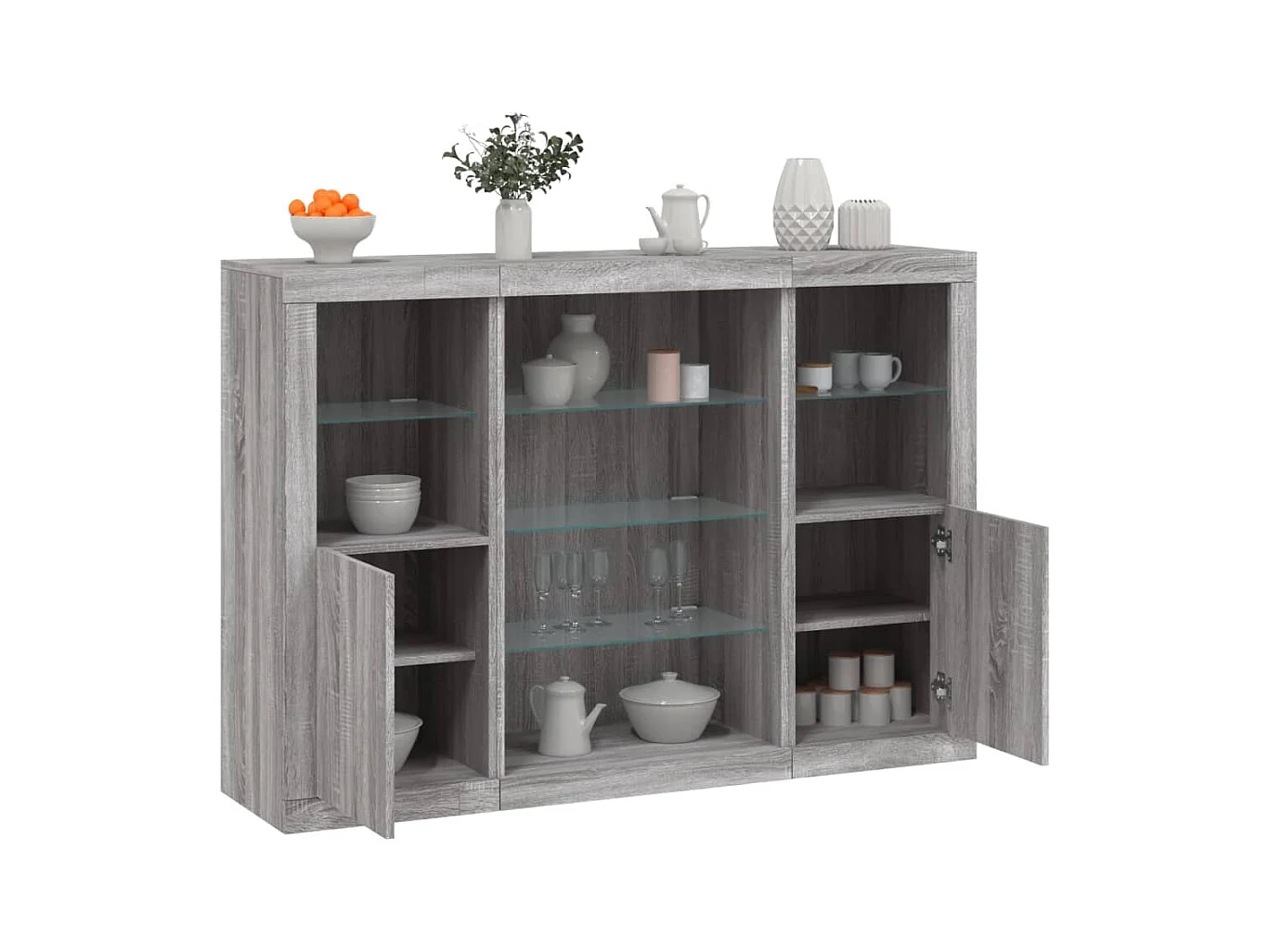 Buffets avec lumières LED 3 pcs sonoma gris bois d'ingénierie