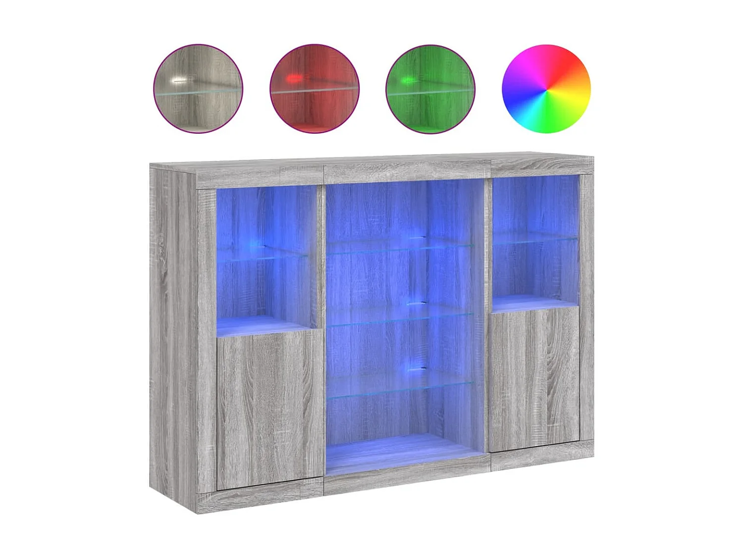 Buffets avec lumières LED 3 pcs sonoma gris bois d'ingénierie