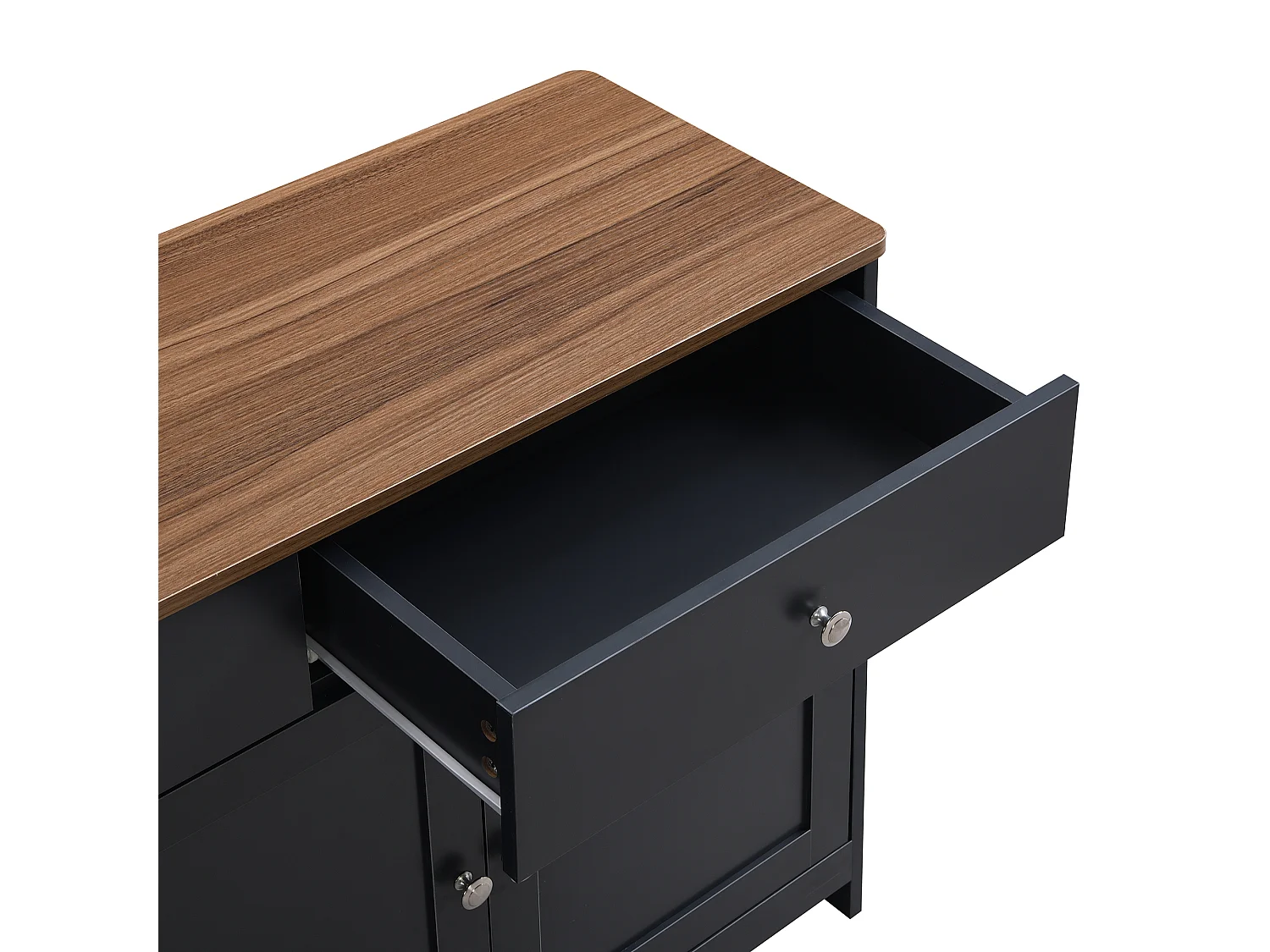 Buffet 4 portes et 3 tiroirs, design rustique, MDF, gris anthracite et bois (160x37x75cm)