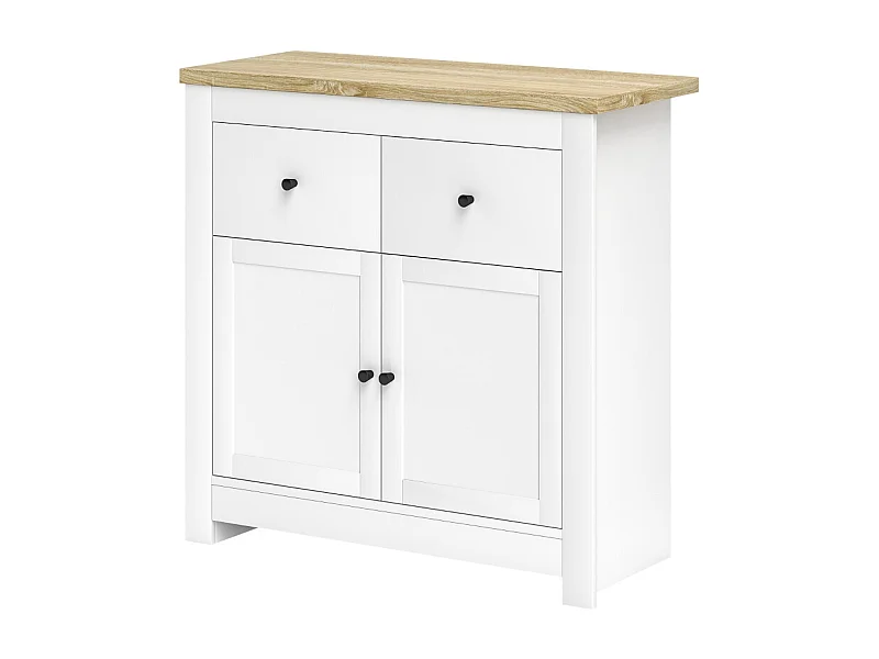 Credenza contenitore con 2 cassetti e ante con chiusura ammortizzata, legno, bianco (79x35x80 cm)