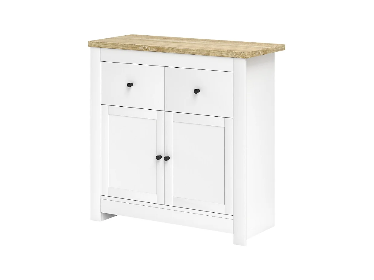 Buffet de rangement avec 2 tiroirs et portes à fermeture douce, bois, blanc (79x35x80 cm)