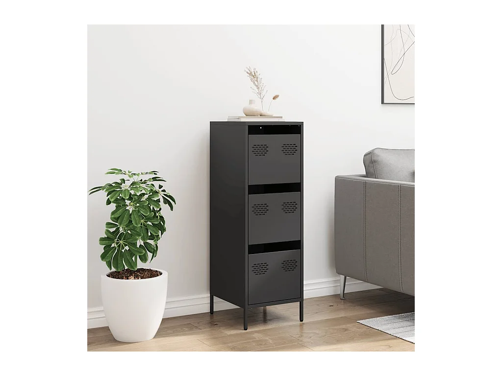 Buffet haut noir 39x35x103,5 cm acier