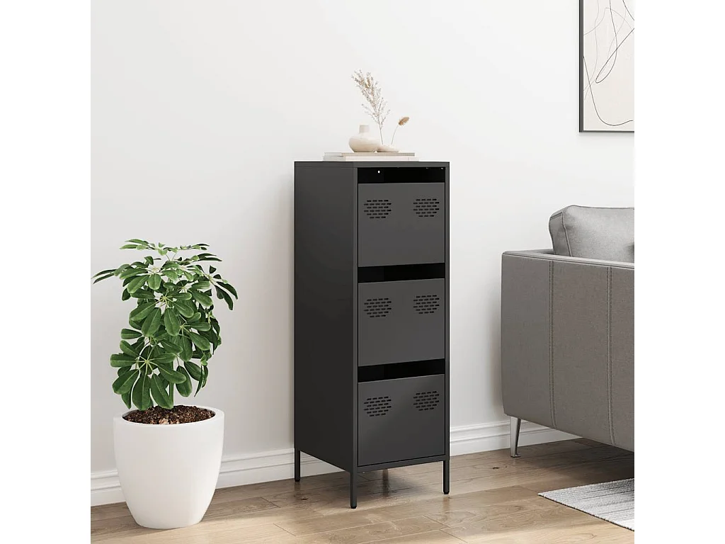 Buffet haut noir 39x35x103,5 cm acier