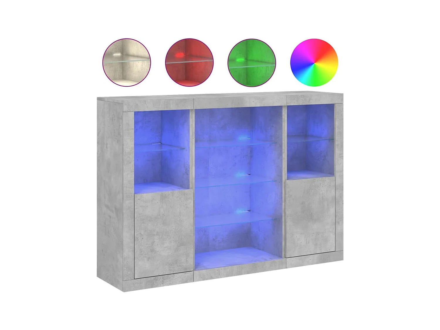 Buffets avec lumières LED 3 pcs gris béton bois d'ingénierie