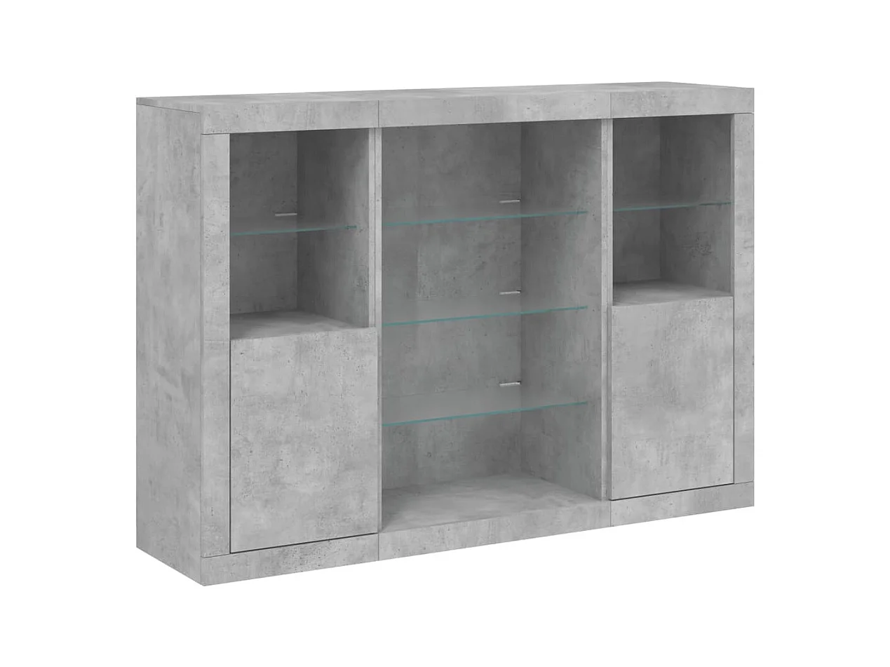 Buffets avec lumières LED 3 pcs gris béton bois d'ingénierie