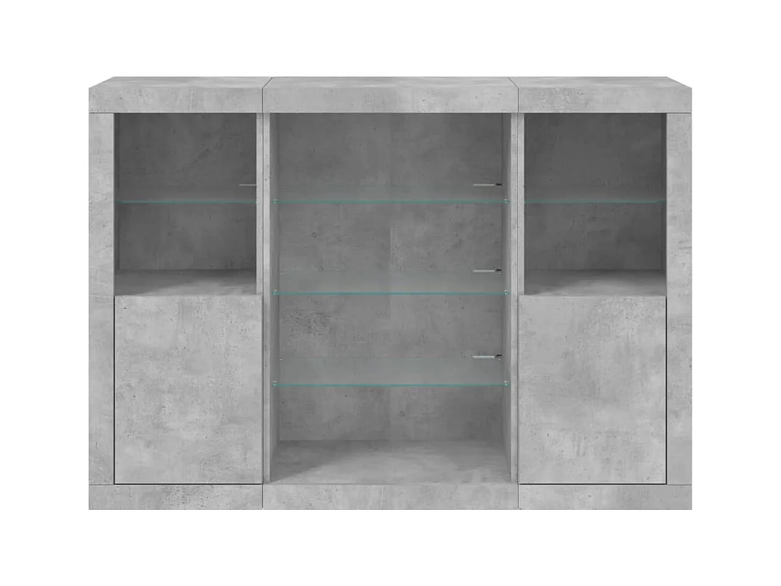 Buffets avec lumières LED 3 pcs gris béton bois d'ingénierie