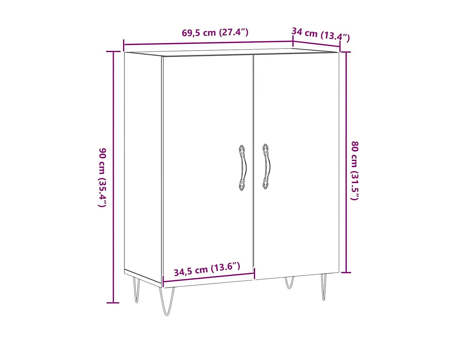 Credenza artigianale in rovere 69,5x34x90 cm in legno ingegnerizzato