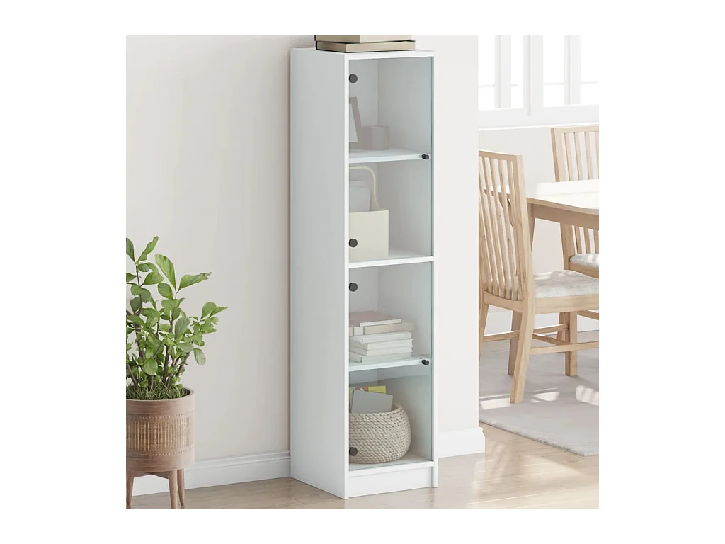 Buffet avec portes en verre blanc 35x37x142 cm