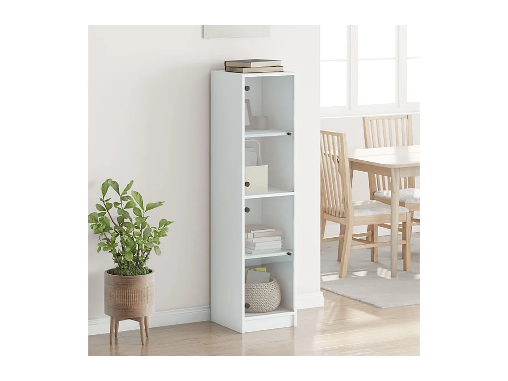 Buffet avec portes en verre blanc 35x37x142 cm