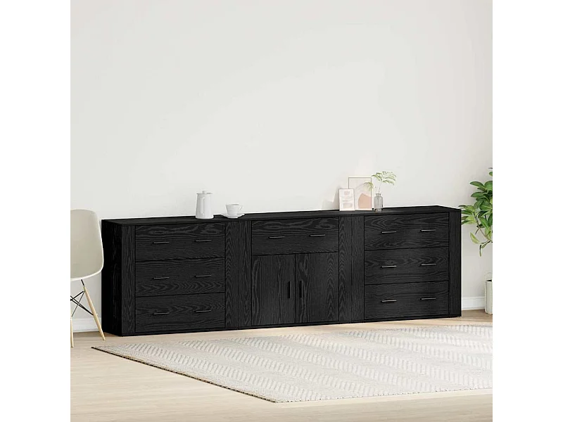 Buffets 3 pcs Chêne Noir Bois d'ingénierie