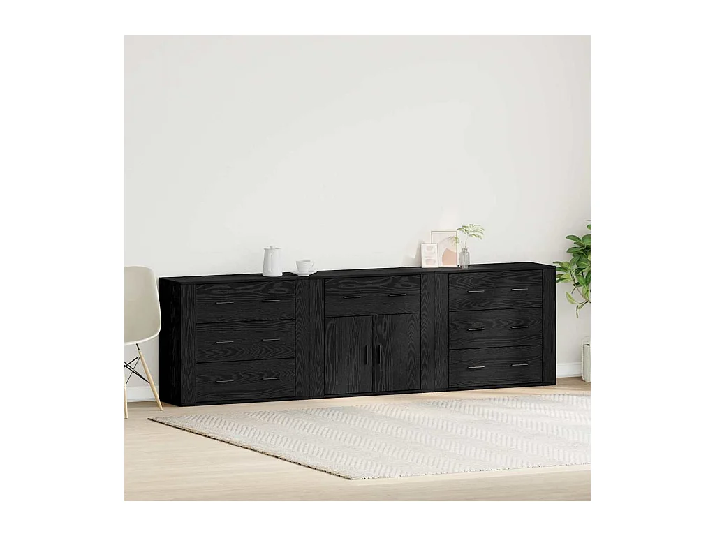 Buffets 3 pcs Chêne Noir Bois d'ingénierie