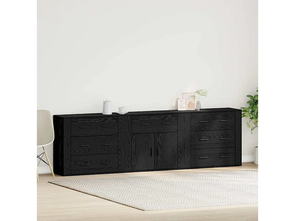 Buffets 3 pcs Chêne Noir Bois d'ingénierie