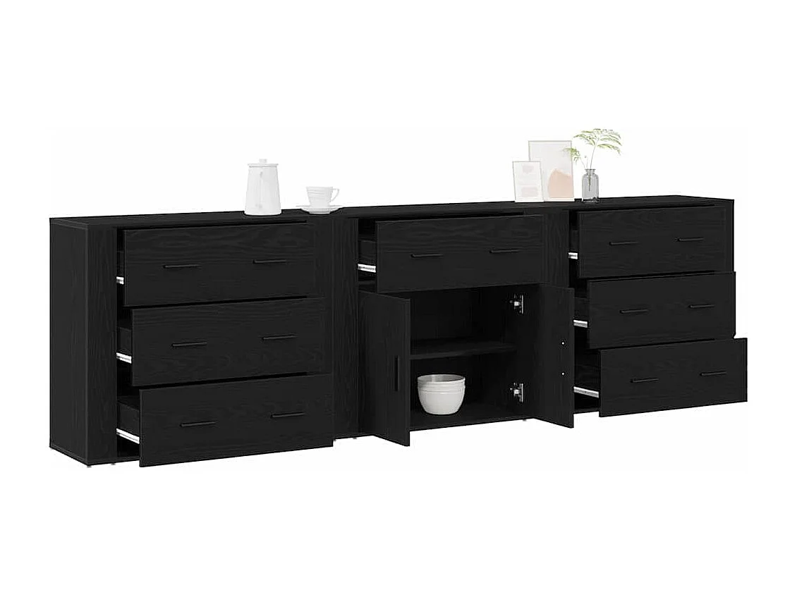 Buffets 3 pcs Chêne Noir Bois d'ingénierie