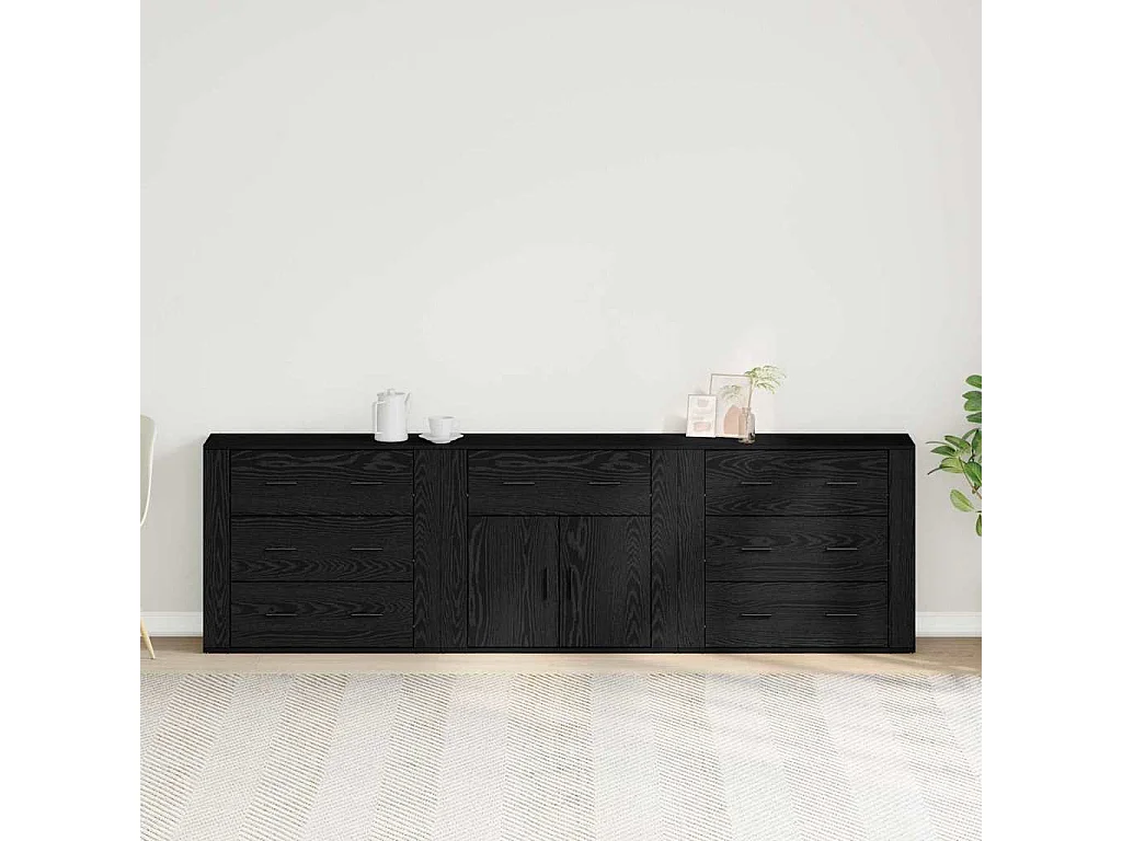 Buffets 3 pcs Chêne Noir Bois d'ingénierie