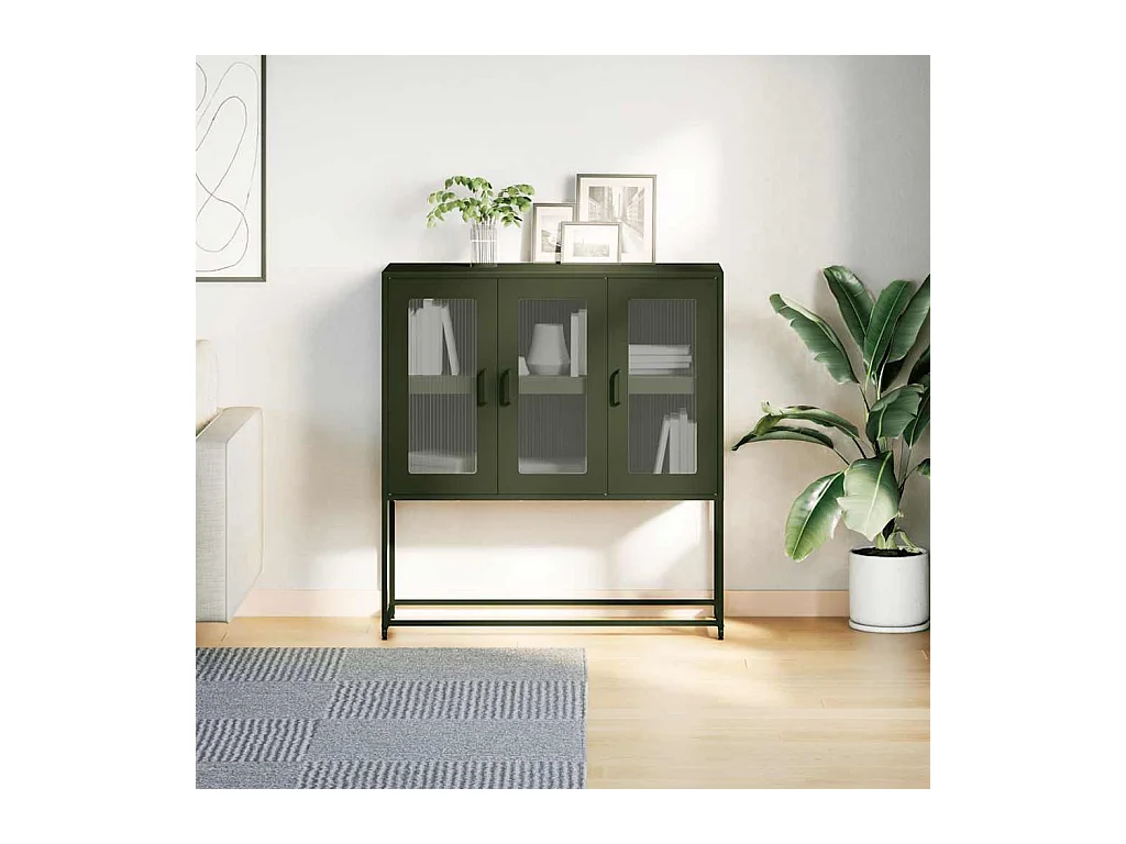 Buffet vert olive 100,5x39x107 cm acier laminé à froid