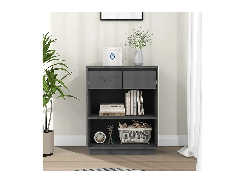 Armoire console Gris 60x34x75 cm Bois de pin solide