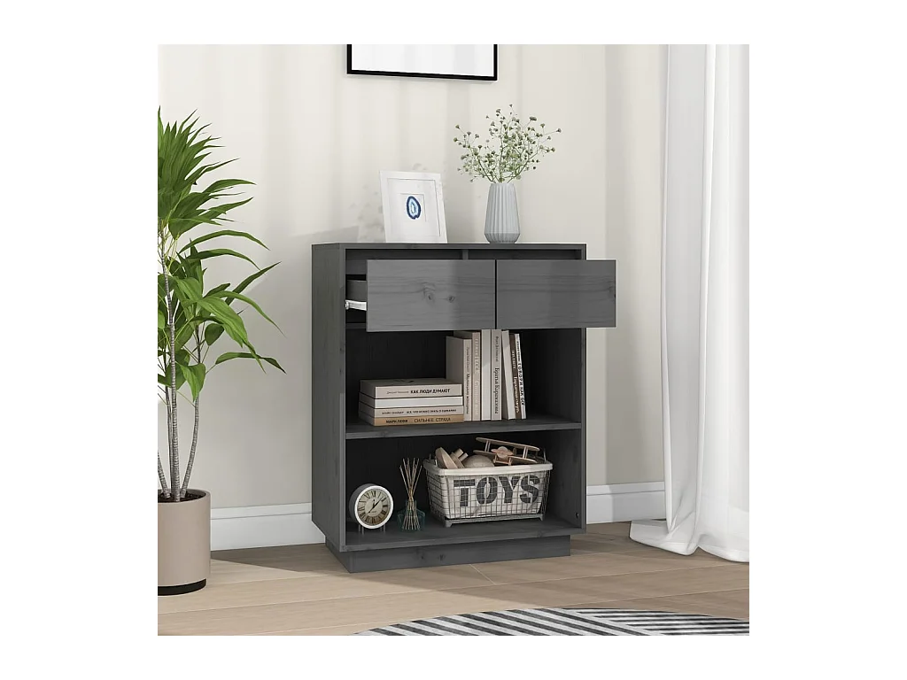 Armoire console Gris 60x34x75 cm Bois de pin solide
