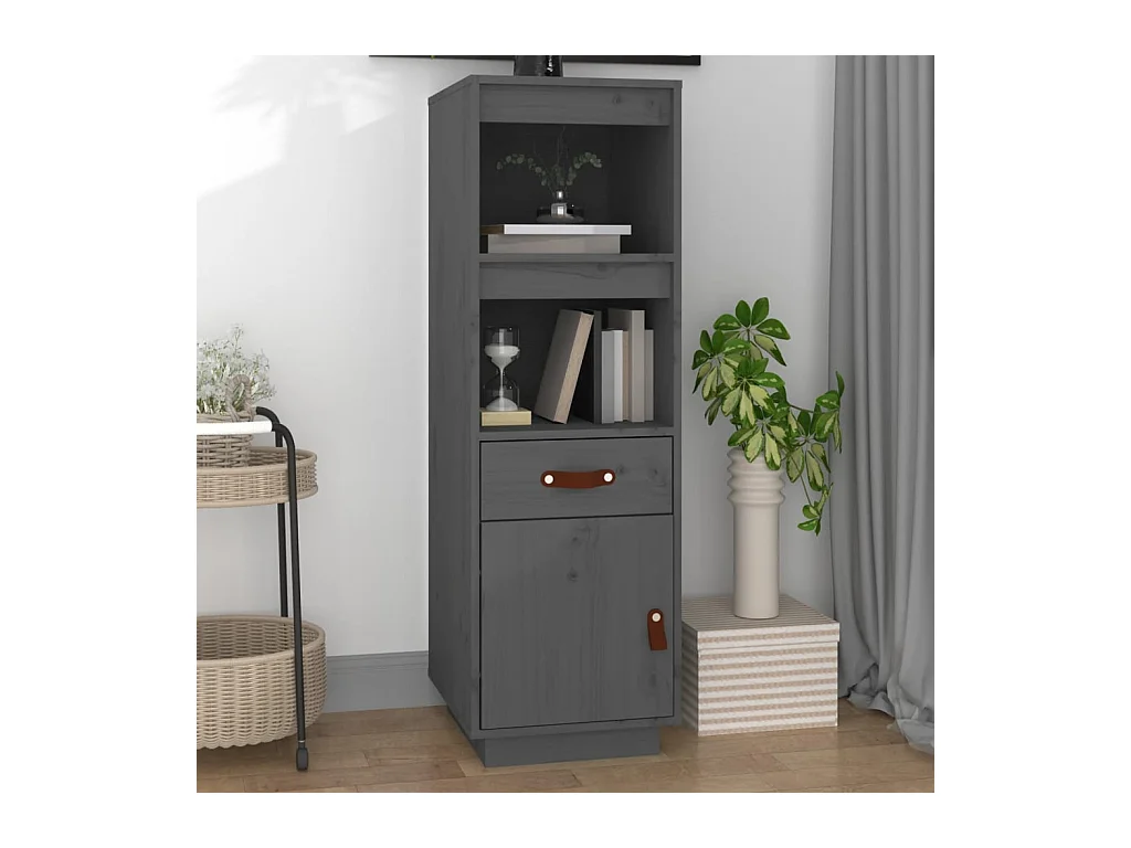 Buffet haut Gris 34x40x108,5 cm Bois massif de pin