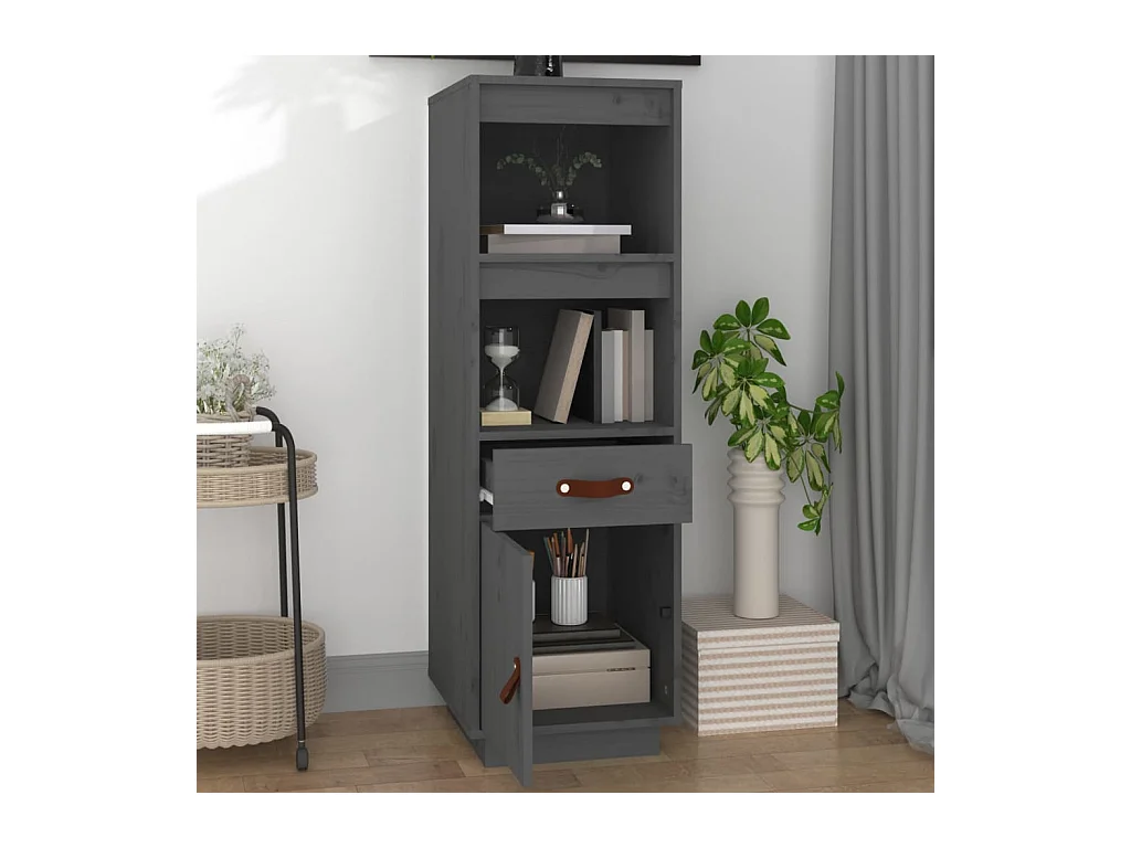 Buffet haut Gris 34x40x108,5 cm Bois massif de pin