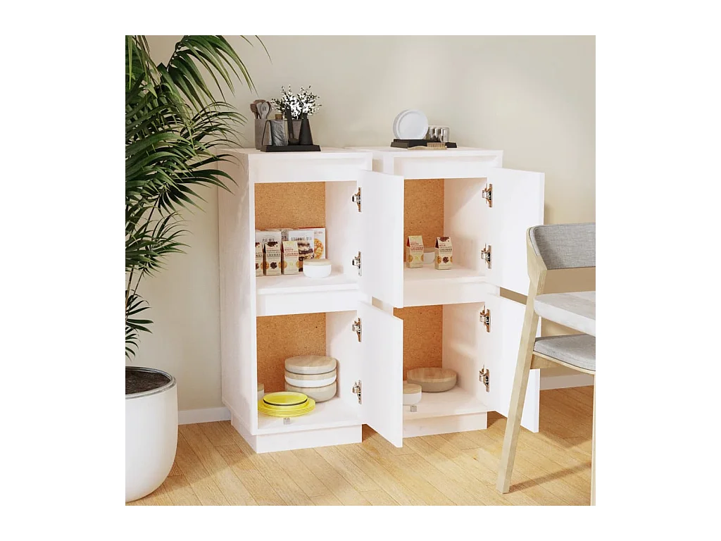 Buffets 2 pcs Blanc 31,5x34x75 cm Bois massif de pin