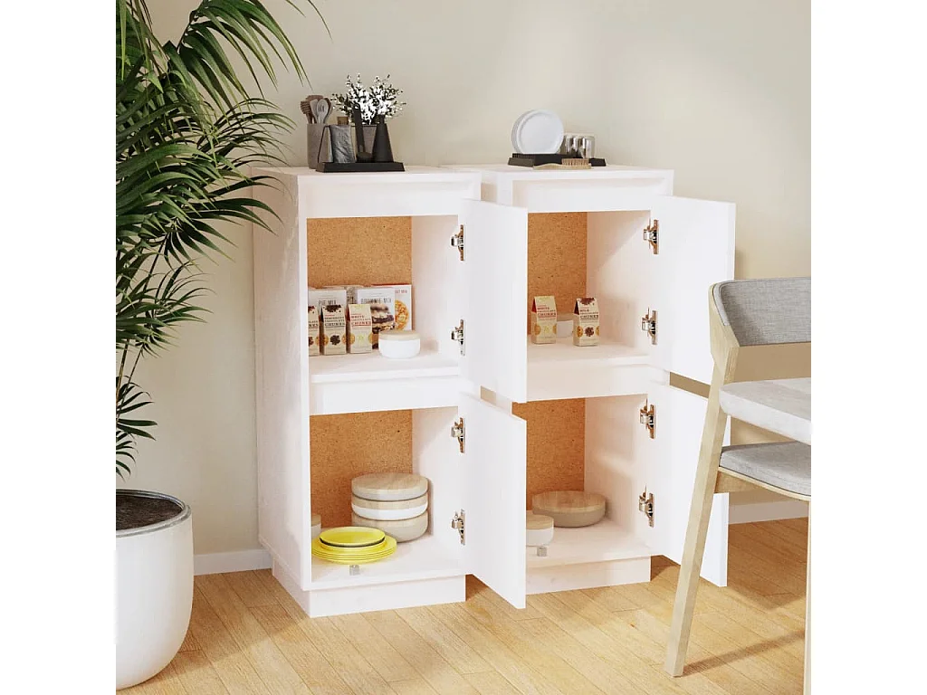 Buffets 2 pcs Blanc 31,5x34x75 cm Bois massif de pin