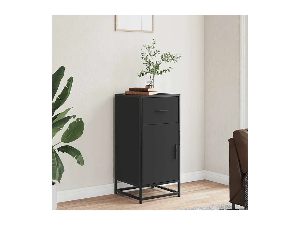 Buffet noir 35,5x35x76 cm bois d'ingénierie et métal