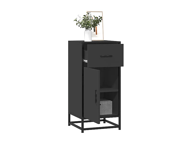 Buffet noir 35,5x35x76 cm bois d'ingénierie et métal