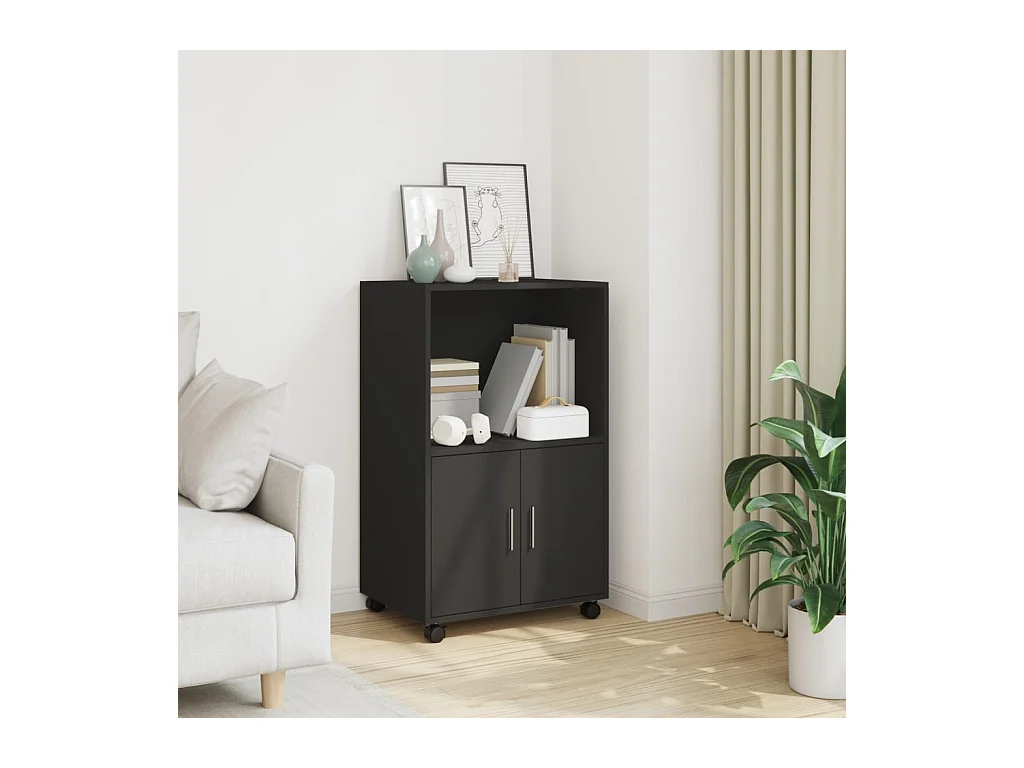 Armoire à roulettes noir 55x40x91 cm bois d'ingénierie