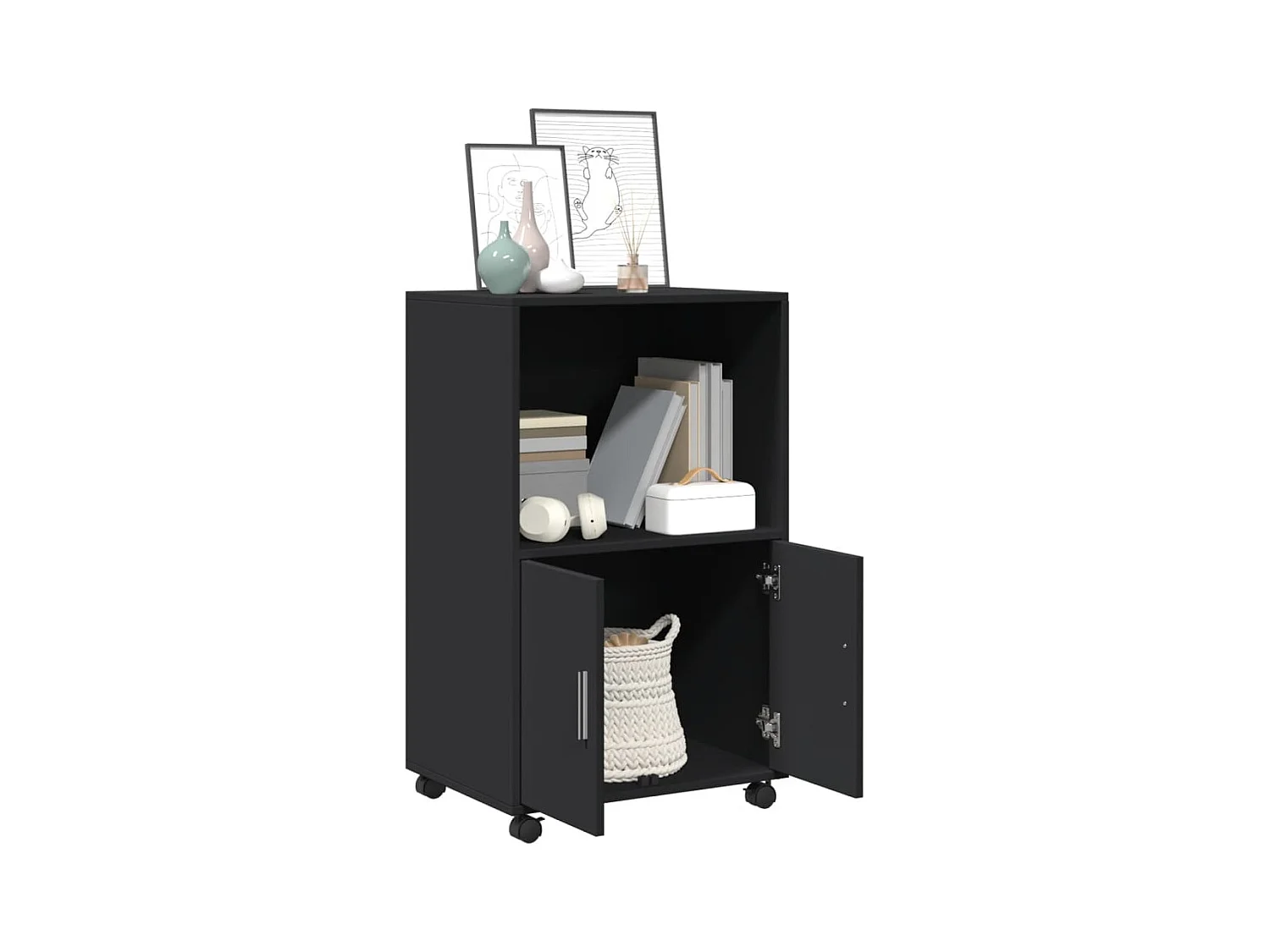 Armoire à roulettes noir 55x40x91 cm bois d'ingénierie