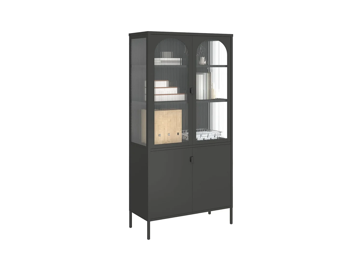 Buffet haut noir 90x40x180 cm verre et acier