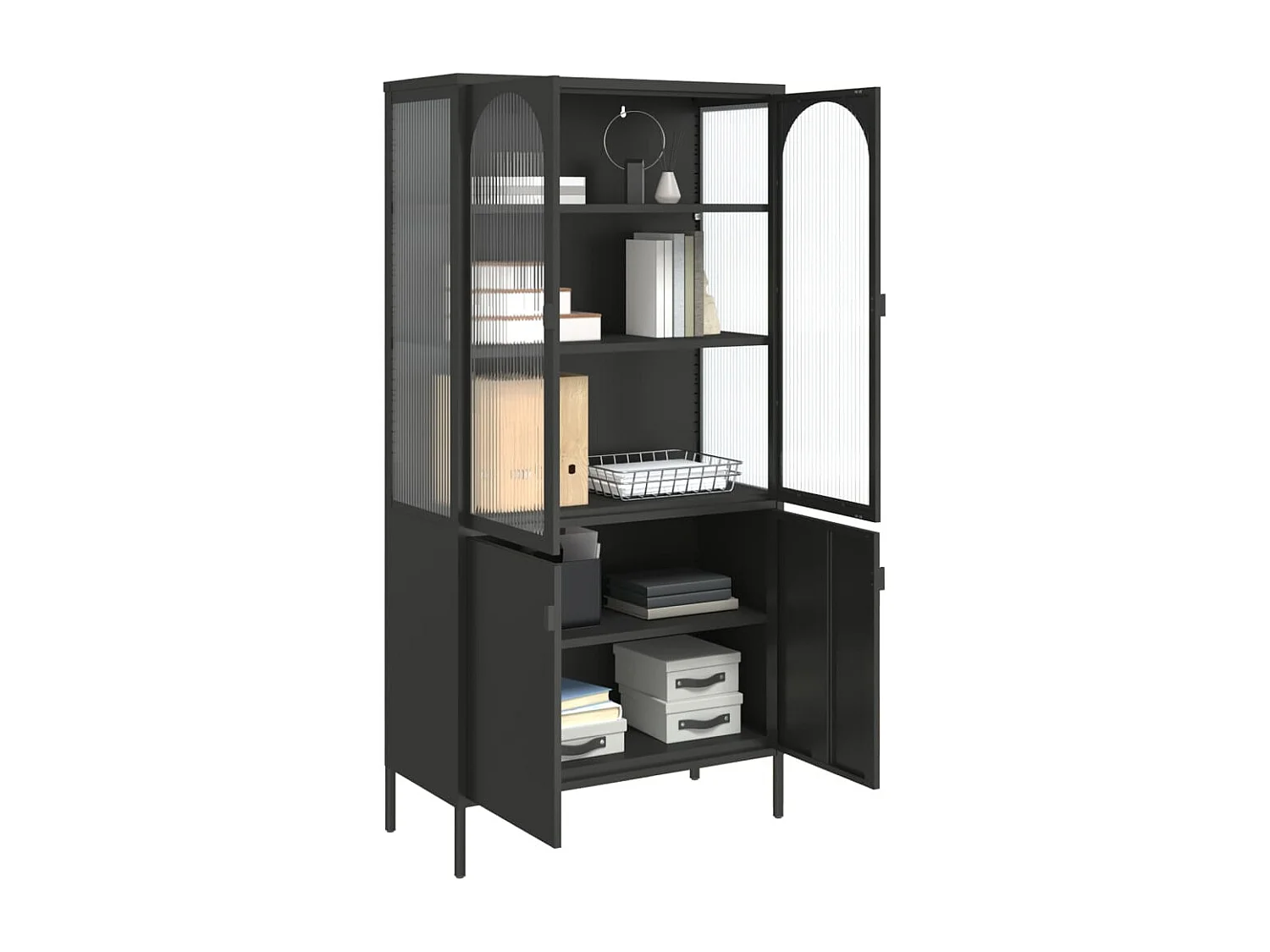 Buffet haut noir 90x40x180 cm verre et acier