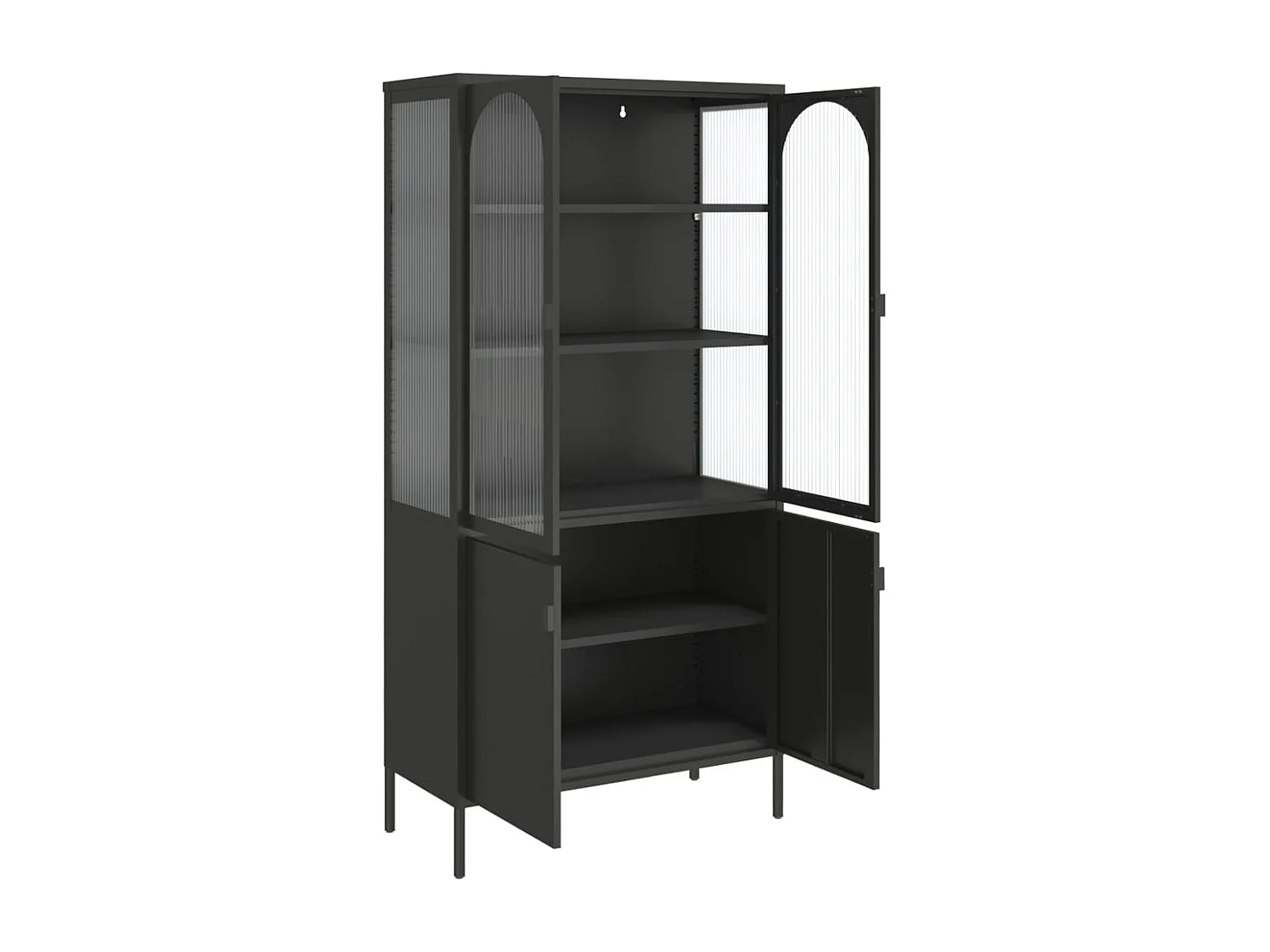 Buffet haut noir 90x40x180 cm verre et acier