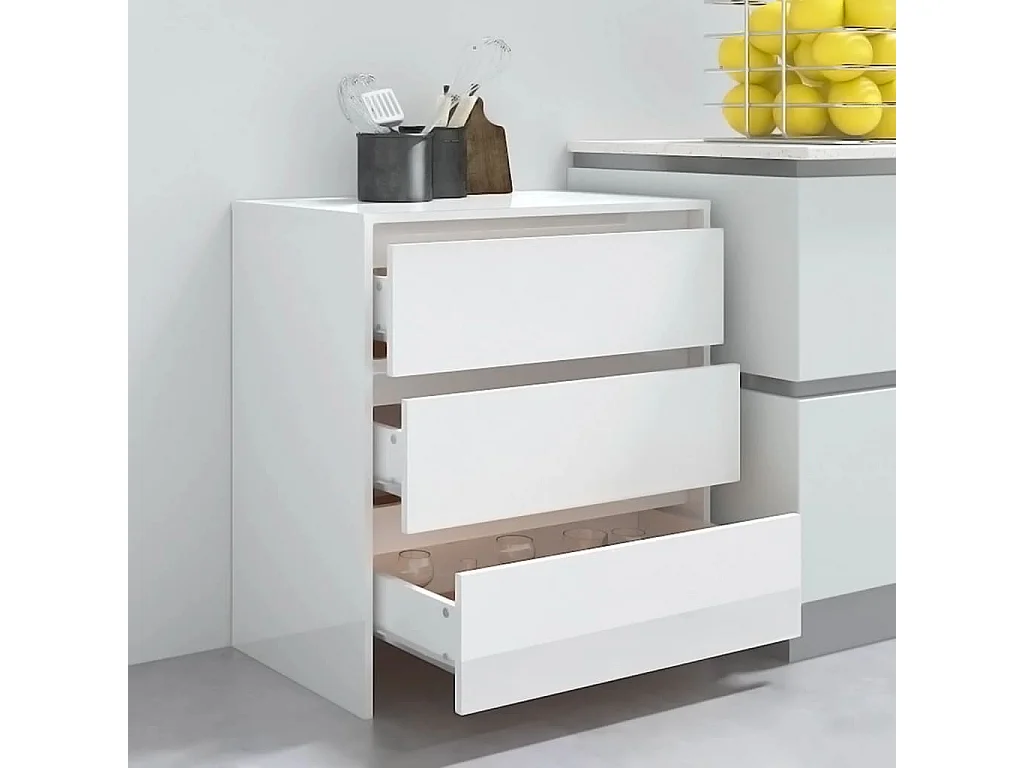 Buffet Blanc brillant 70x41x75 cm Bois d'ingénierie