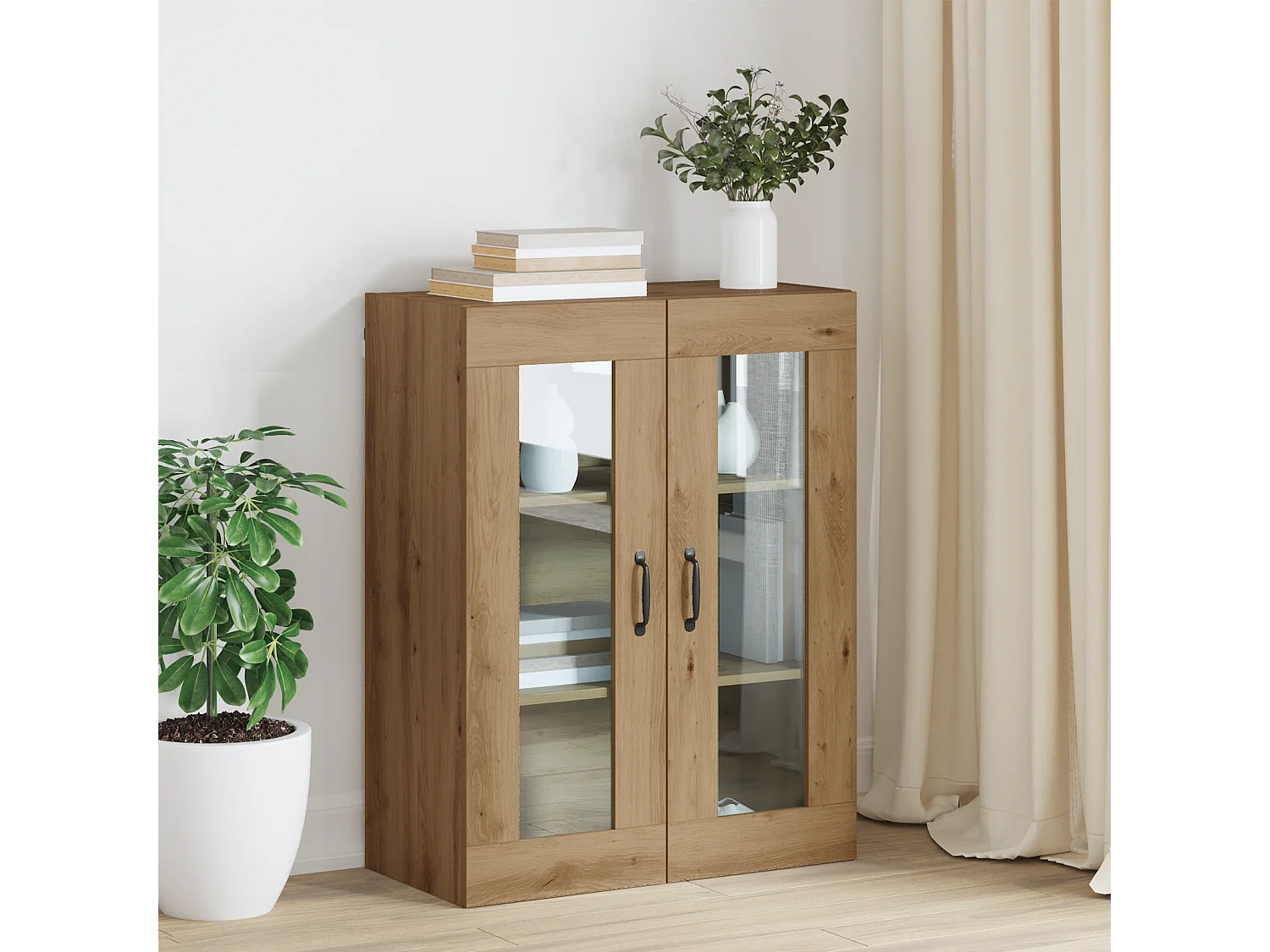 Armoire murale suspendue avec étagère Montage mural avec stockage avec porte Marron 69,5 x 34 x 90 cm