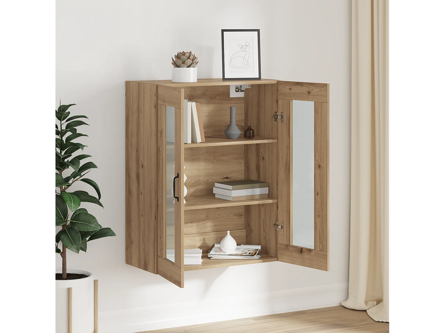 Armoire murale suspendue avec étagère Montage mural avec stockage avec porte Marron 69,5 x 34 x 90 cm