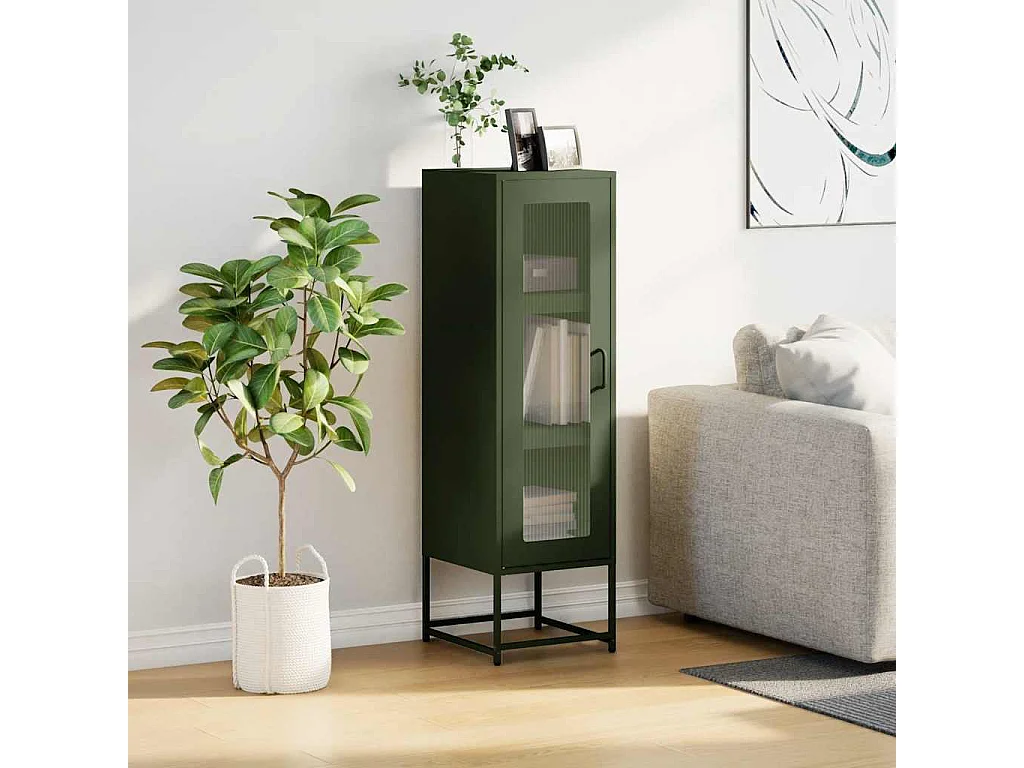 Buffet haut vert olive 36x39x123 cm acier laminé à froid