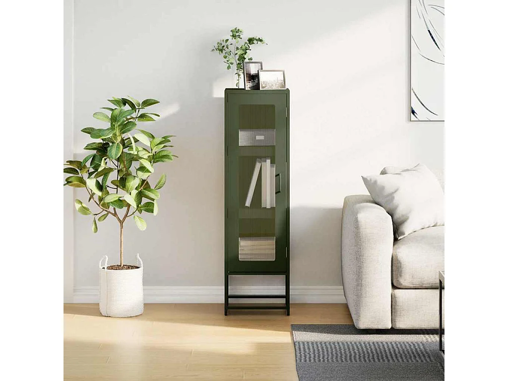 Buffet haut vert olive 36x39x123 cm acier laminé à froid