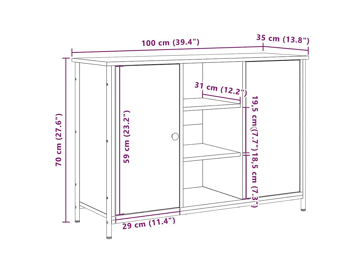 Buffet en bois ancien 100x35x70 cm en bois d'ingénierie et acier