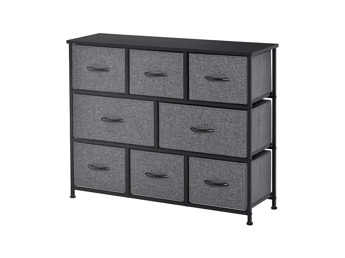 Commode à 8 tiroirs en tissu, design moderne, polyester et métal, gris foncé (100x30x78.5cm)