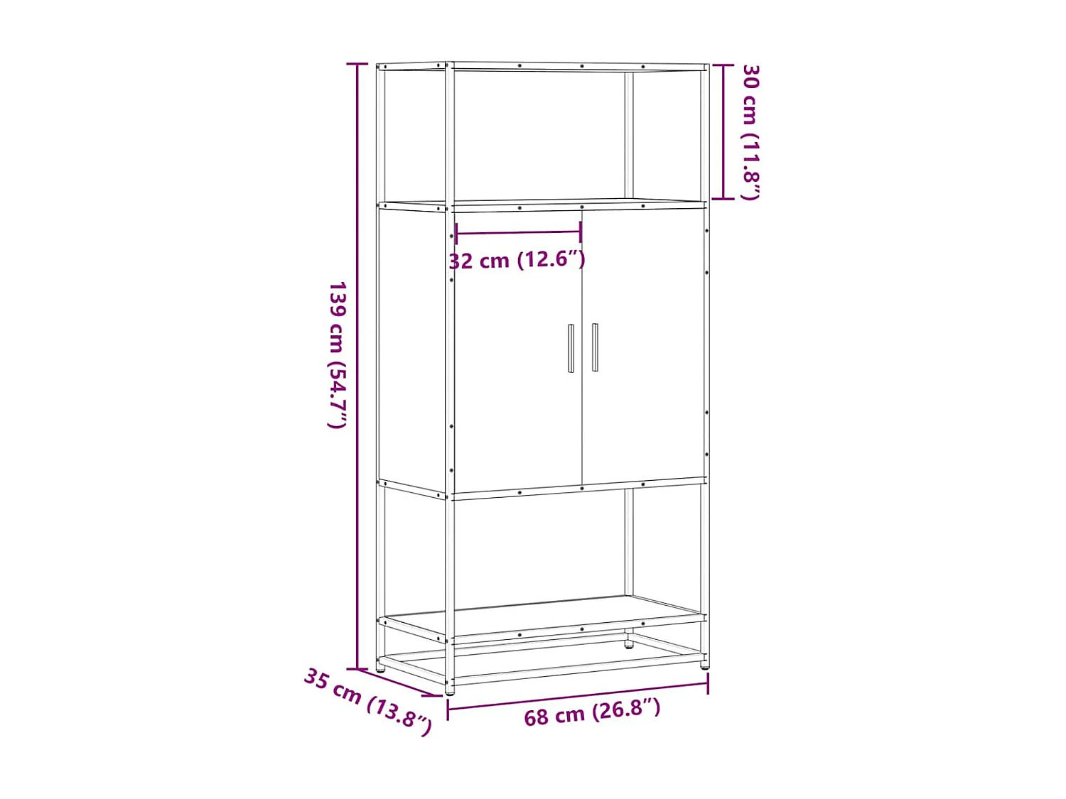 Credenza alta in rovere Sonoma 68x35x139 cm in legno ingegnerizzato e metallo