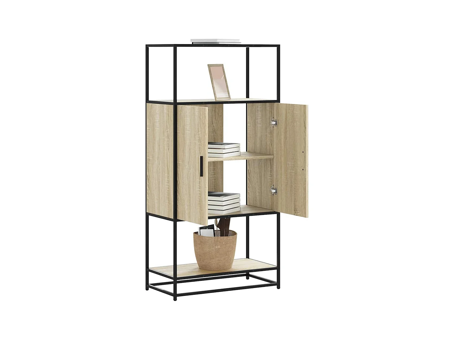 Credenza alta in rovere Sonoma 68x35x139 cm in legno ingegnerizzato e metallo