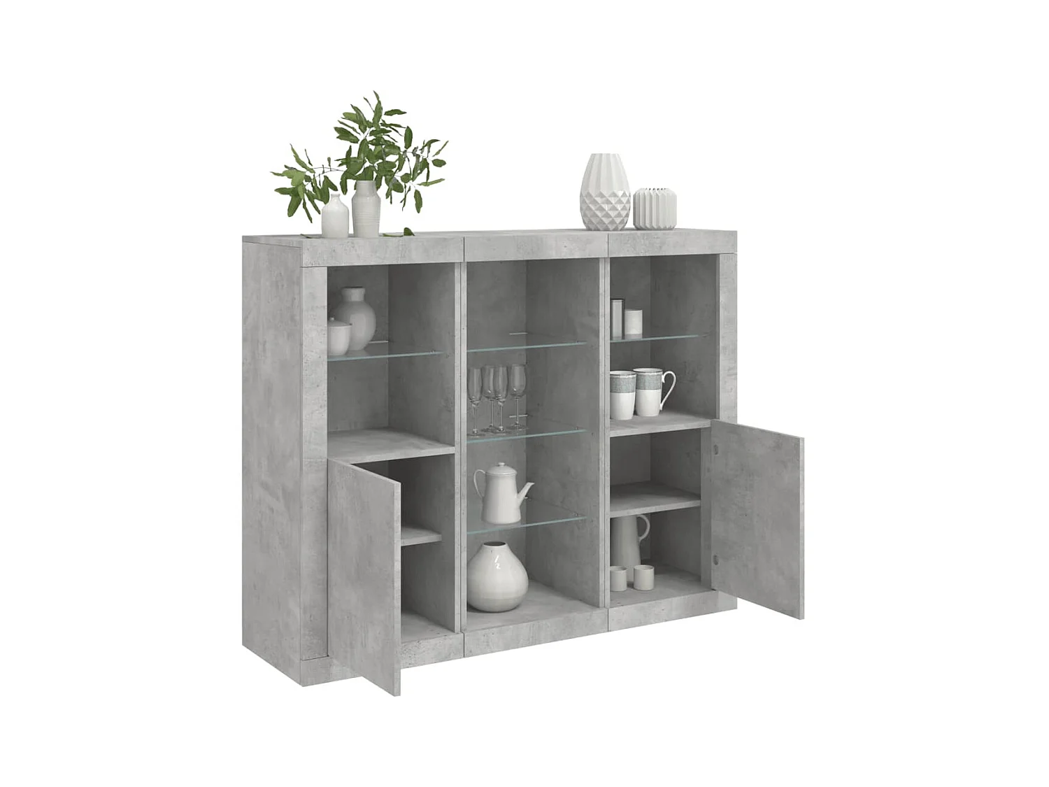 Buffets avec lumières LED 3 pcs gris béton bois d'ingénierie