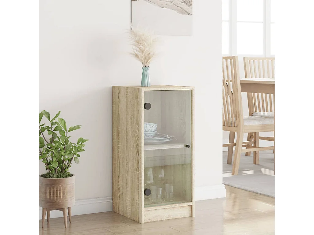 Armoire latérale avec portes en verre chêne sonoma 35x37x75,5cm
