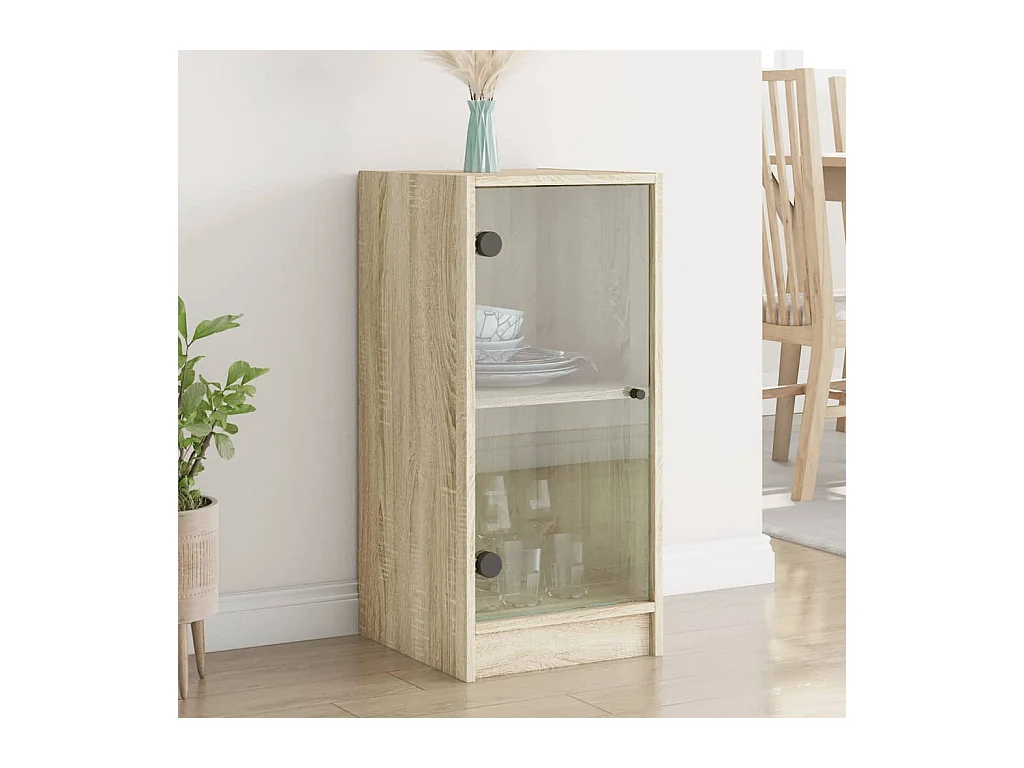 Armoire latérale avec portes en verre chêne sonoma 35x37x75,5cm