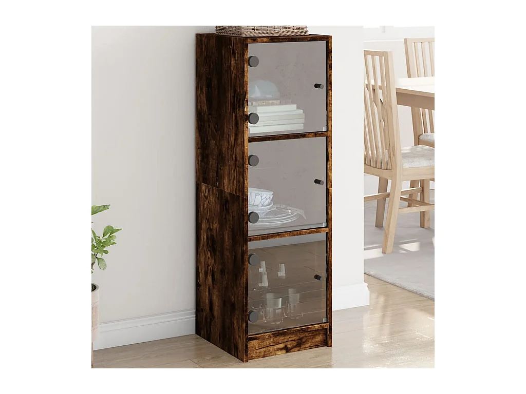 Buffet avec portes en verre chêne fumé 35x37x109 cm