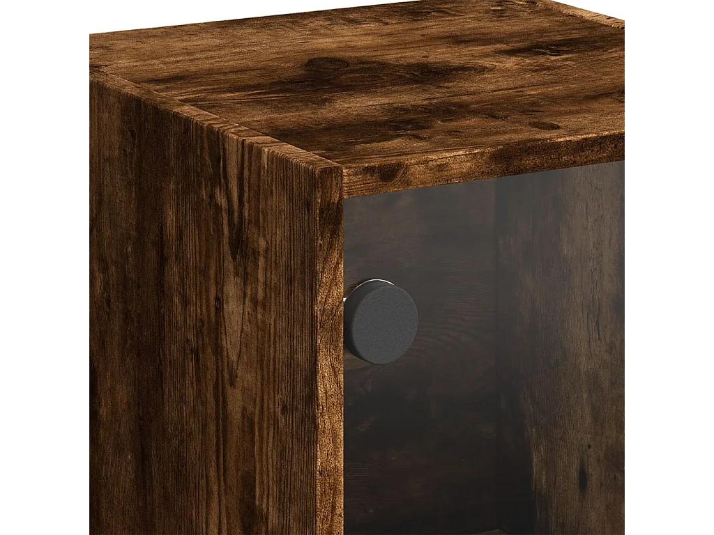 Buffet avec portes en verre chêne fumé 35x37x109 cm
