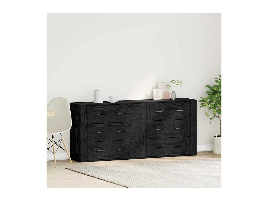 Buffets 2 pcs Chêne Noir Bois d'ingénierie