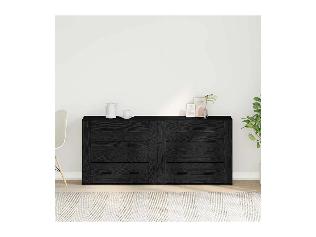 Buffets 2 pcs Chêne Noir Bois d'ingénierie