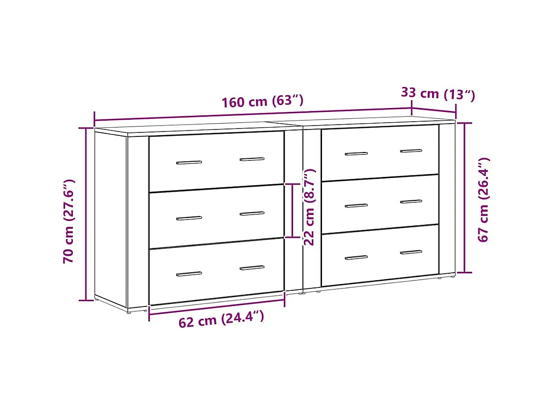 Buffets 2 pcs Chêne Noir Bois d'ingénierie
